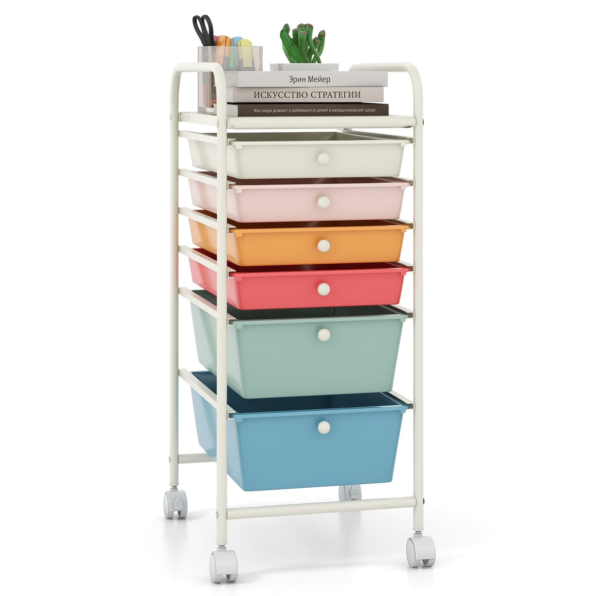 6-Drawer Rolling Cart with Metal Frame, Colorful Storage