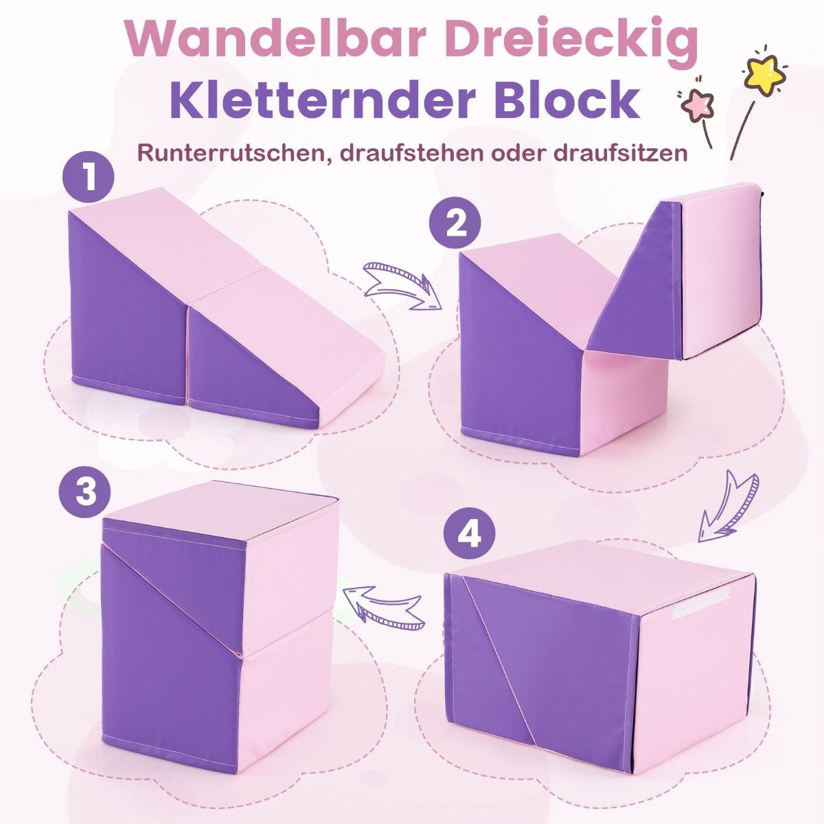 6 PCS. Foam building blocks Soft building blocks with tunnel stairs & Ramp Blue + Purple