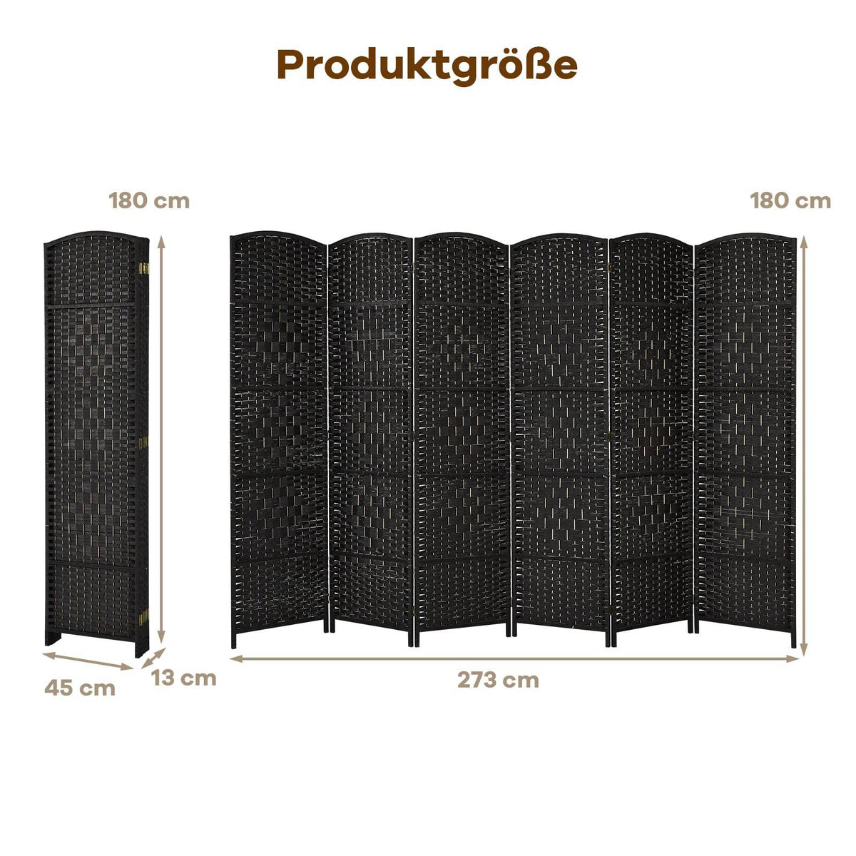 6-Panel Black Room Divider, Paper Fiber & Poplar Frame