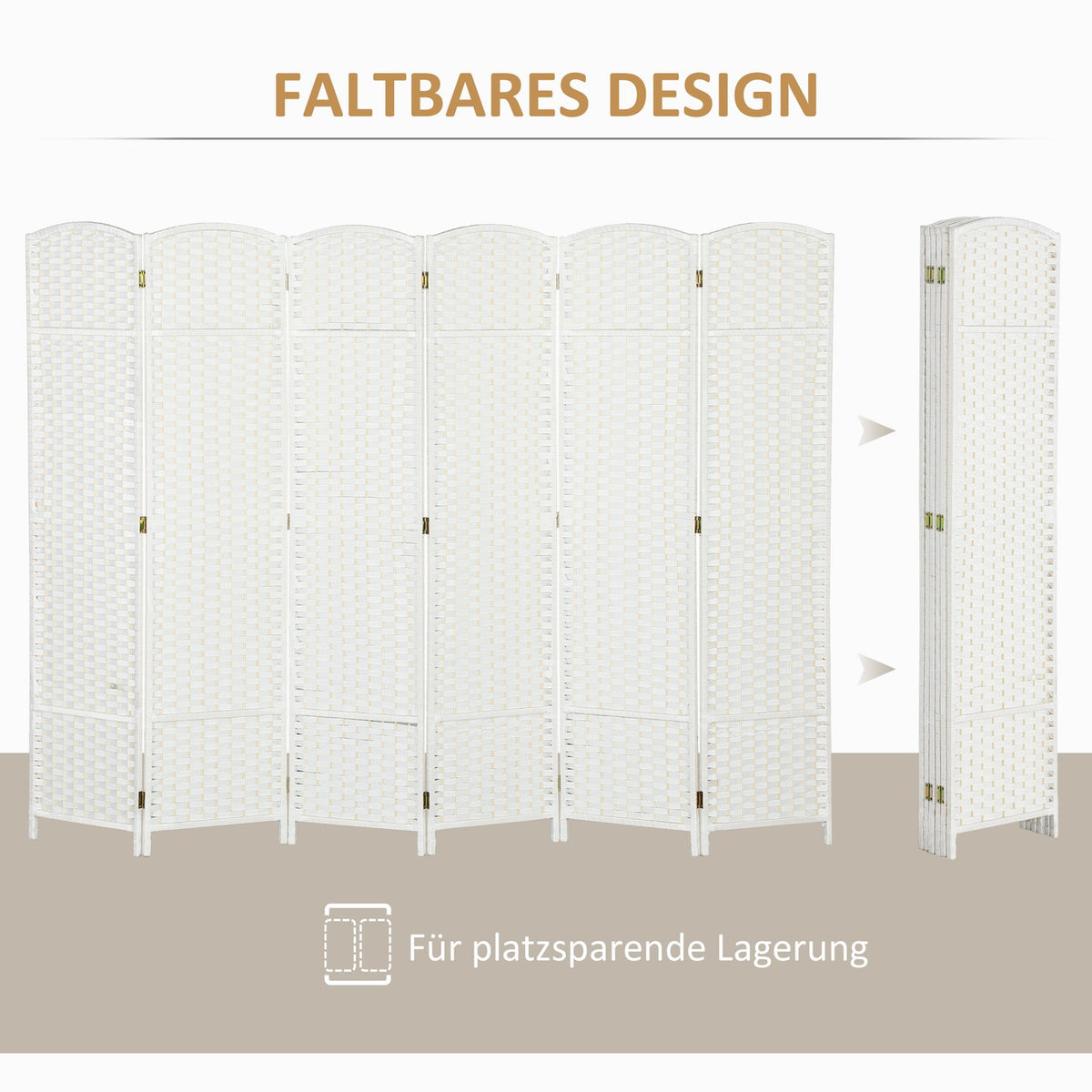 6-Panel Folding Room Divider, White Polypropylene