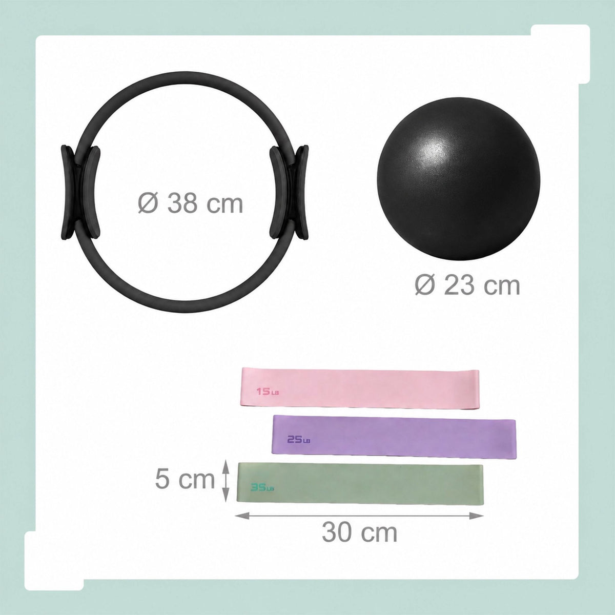6-Piece Pilates Set: Ring, Ball, Bands – Black