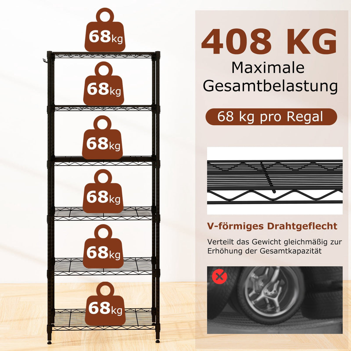 6-Tier Adjustable Metal Storage Shelf – Heavy Duty