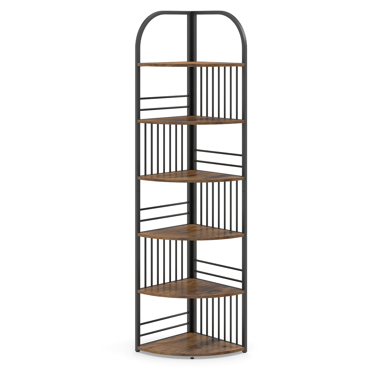 6-Tier Corner Bookshelf, Tall Metal Frame, Rustic Brown