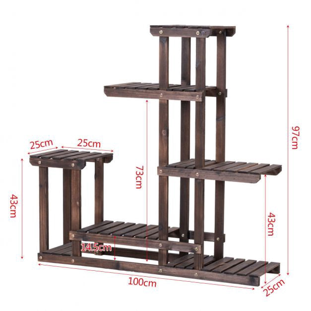 6-Tier Fir Wood Plant Stand Shelf, Indoor Outdoor