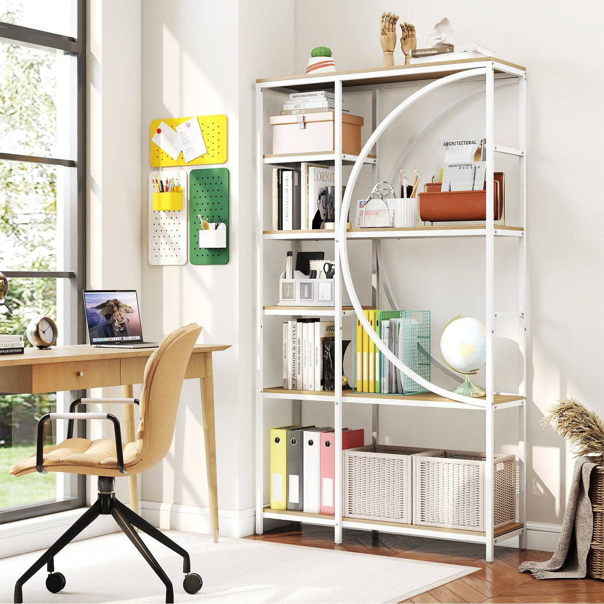 6-Tier Industrial Bookshelf with Open Shelves, White