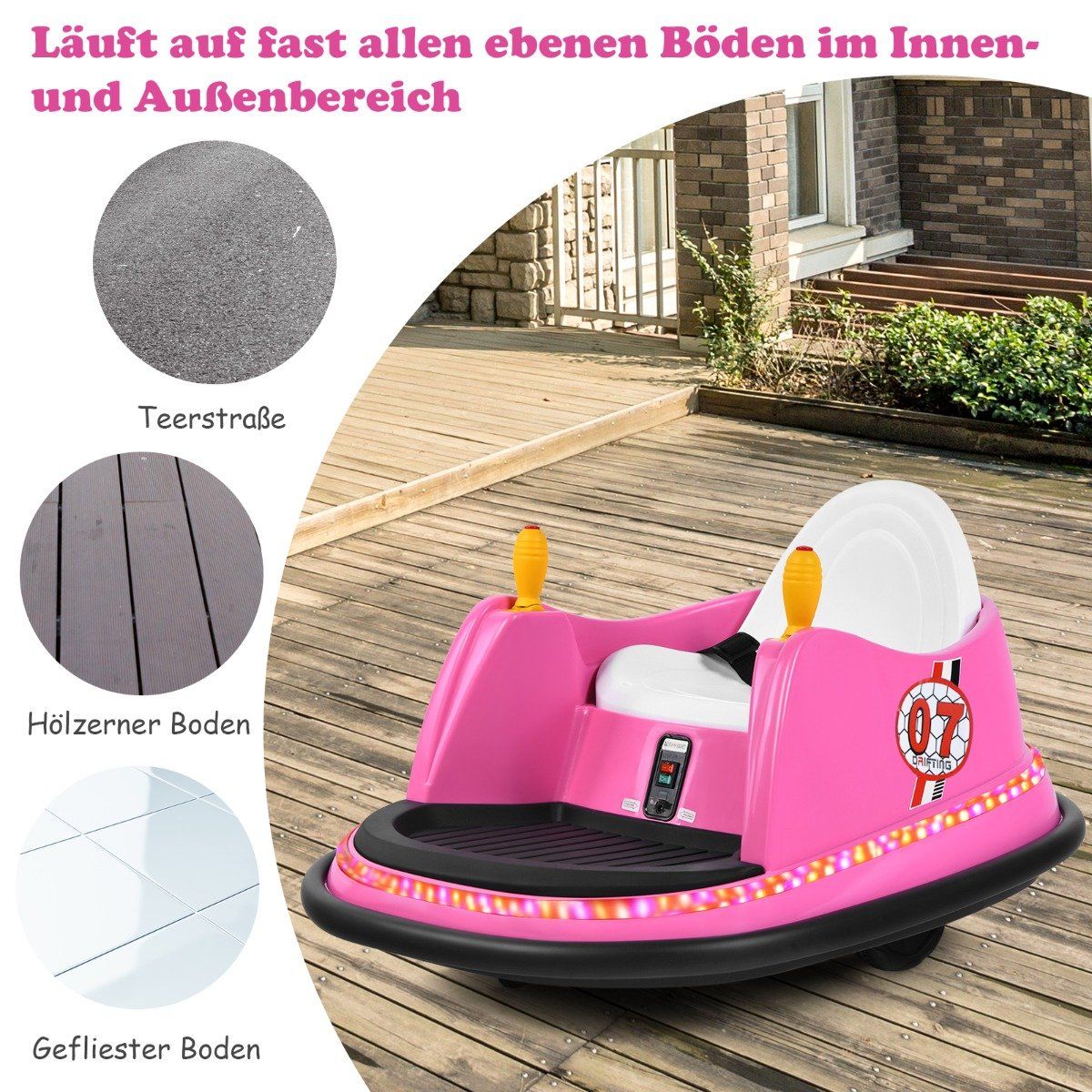 6V Children's Bumper Car with Remote Control 360 Degree Turning Circle 57 x 75 x 42 cm Pink