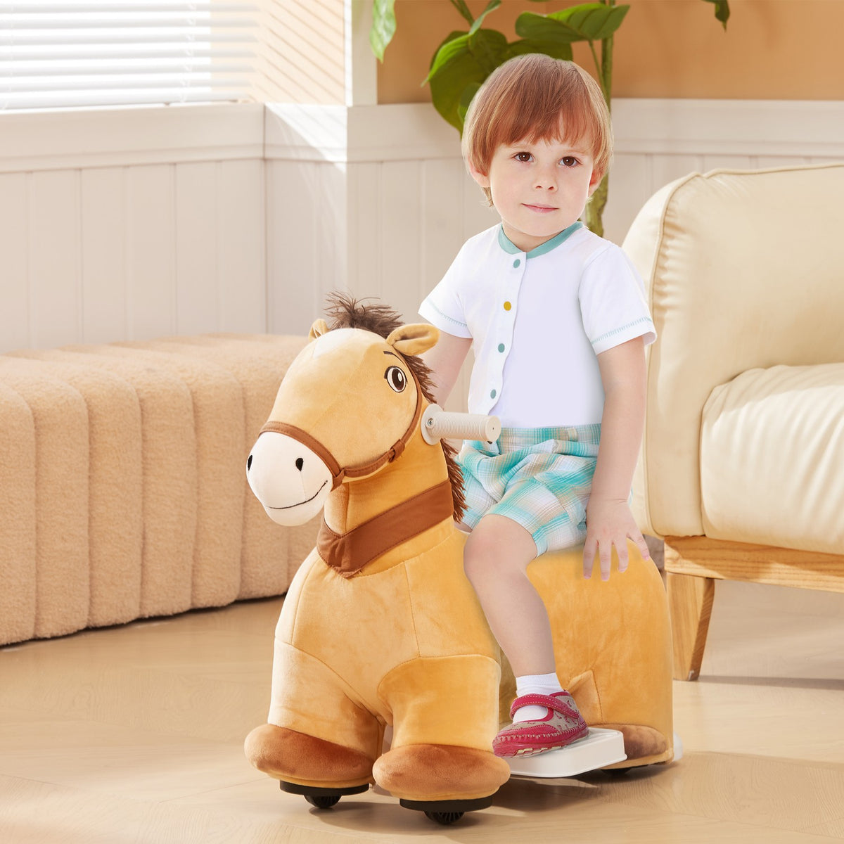 6V Children's Electric Car in Horse Shape, 2 km/h Children's Vehicle with Music, Ride-On Toy with Foot Pedal, Electric Horse for Children 1.5-3 Years, Brown