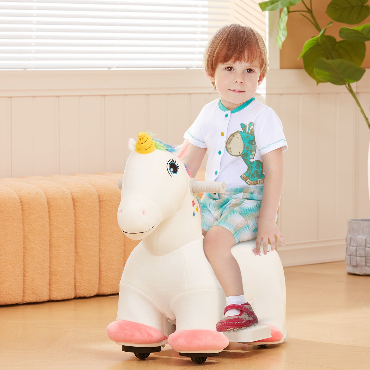 6V Children's Electric Car in Unicorn Shape, 2 km/h Children's Vehicle with Music, Ride-On Toy with Foot Pedal, Electric Horse for Children 1.5-3 Years, White