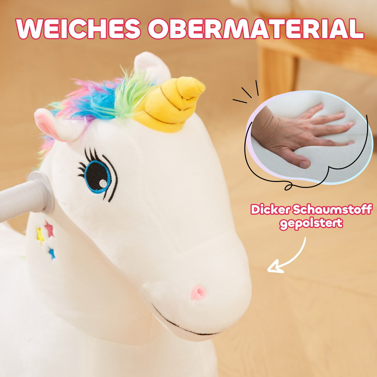 6V Children's Electric Car in Unicorn Shape, 2 km/h Children's Vehicle with Music, Ride-On Toy with Foot Pedal, Electric Horse for Children 1.5-3 Years, White