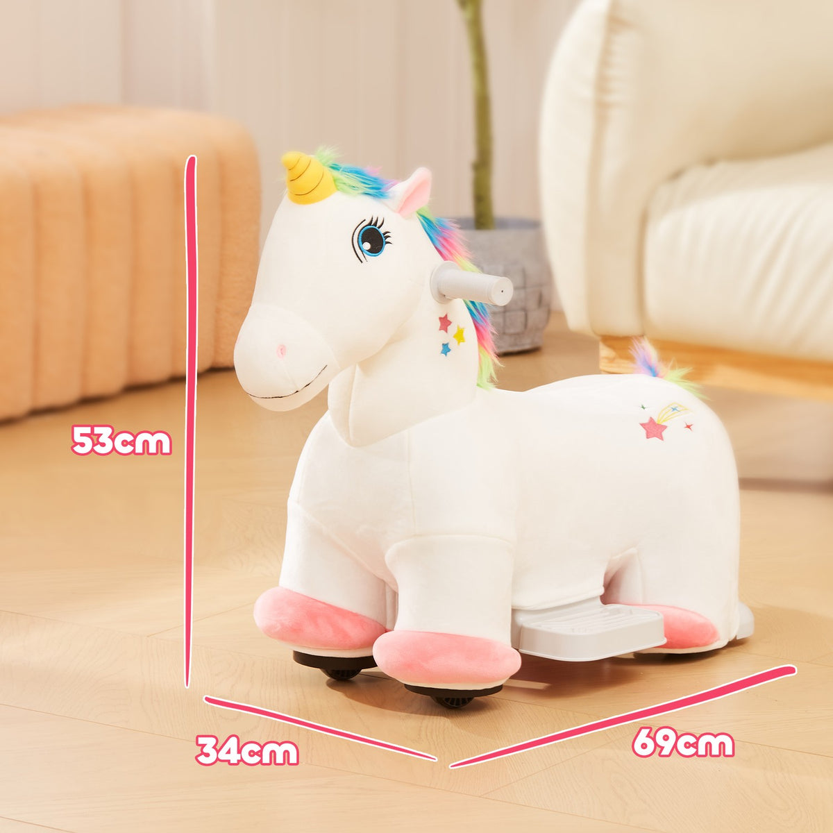 6V Children's Electric Car in Unicorn Shape, 2 km/h Children's Vehicle with Music, Ride-On Toy with Foot Pedal, Electric Horse for Children 1.5-3 Years, White