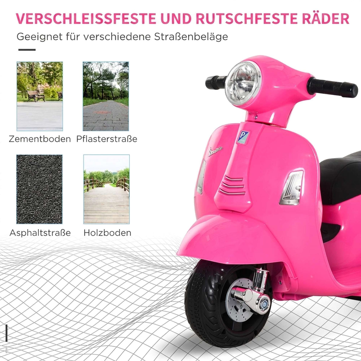 6V Pink Kids Electric Motorcycle with Training Wheels