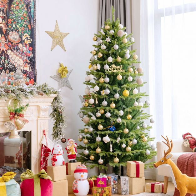 6ft Artificial Christmas Tree, Hinged, Metal Stand