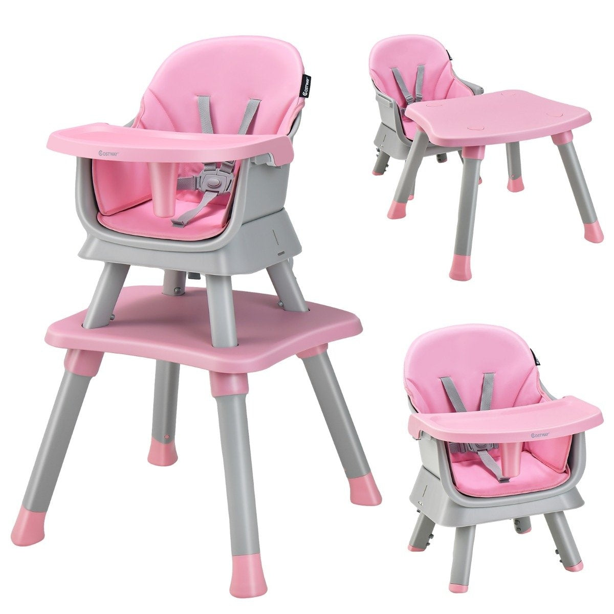 6-in-1 Baby High Chair High Chair & Dining Chair & Learning Table & Building Block Table 58 x 58 x 98 cm Pink