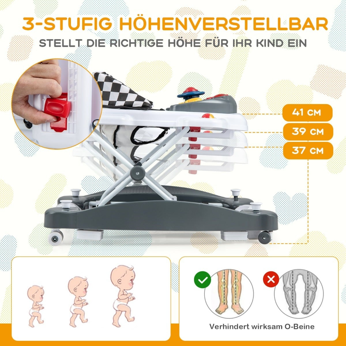 6-in-1 Baby Walker with Removable Playboard, Grey
