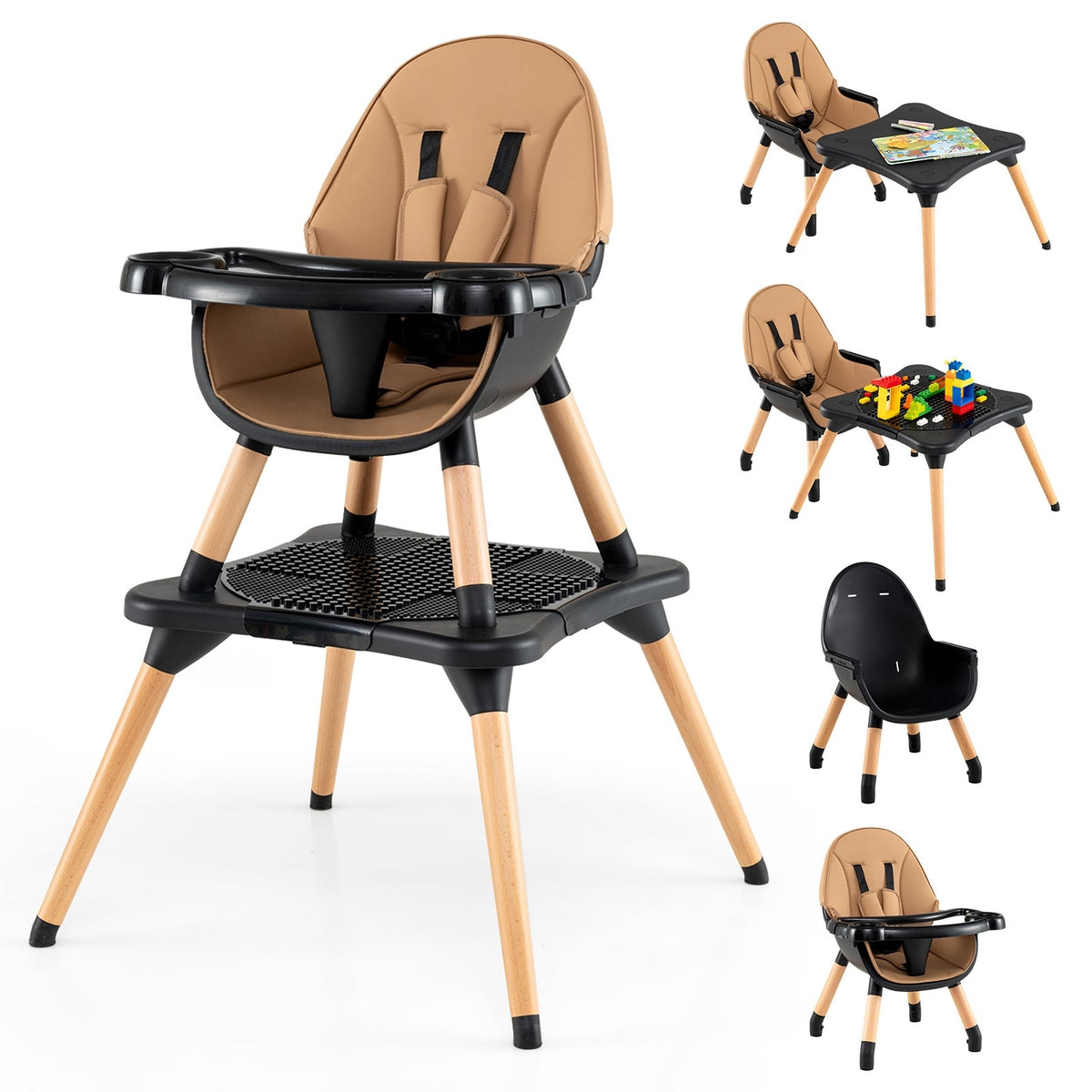 6-in-1 Convertible Baby High Chair with Double Tray