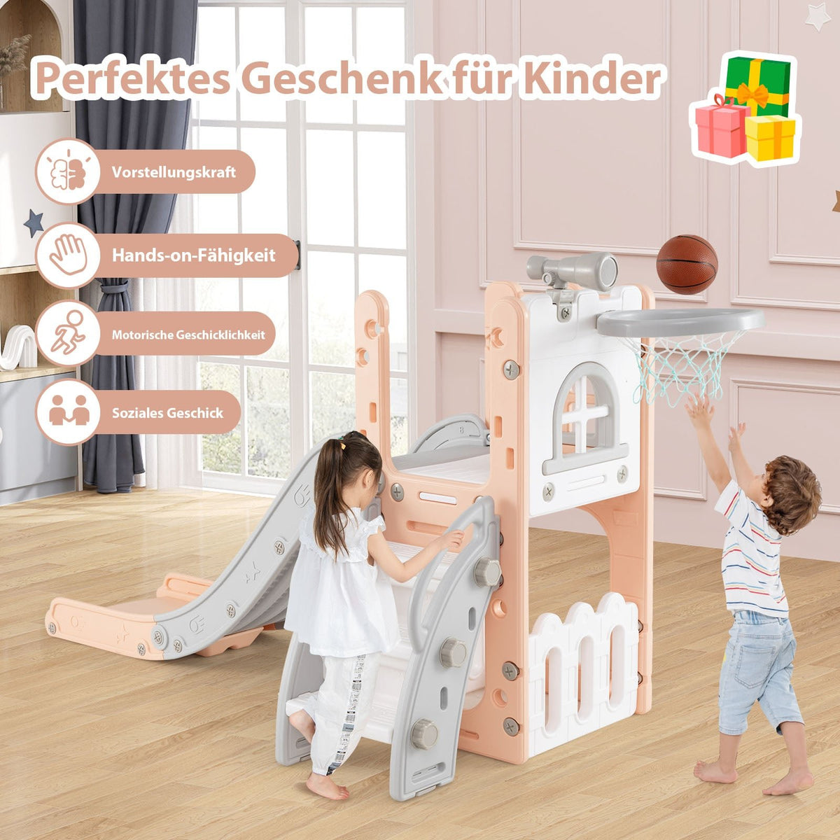 6-in-1 Toddler Slide Set with Basketball Hoop & Telescope