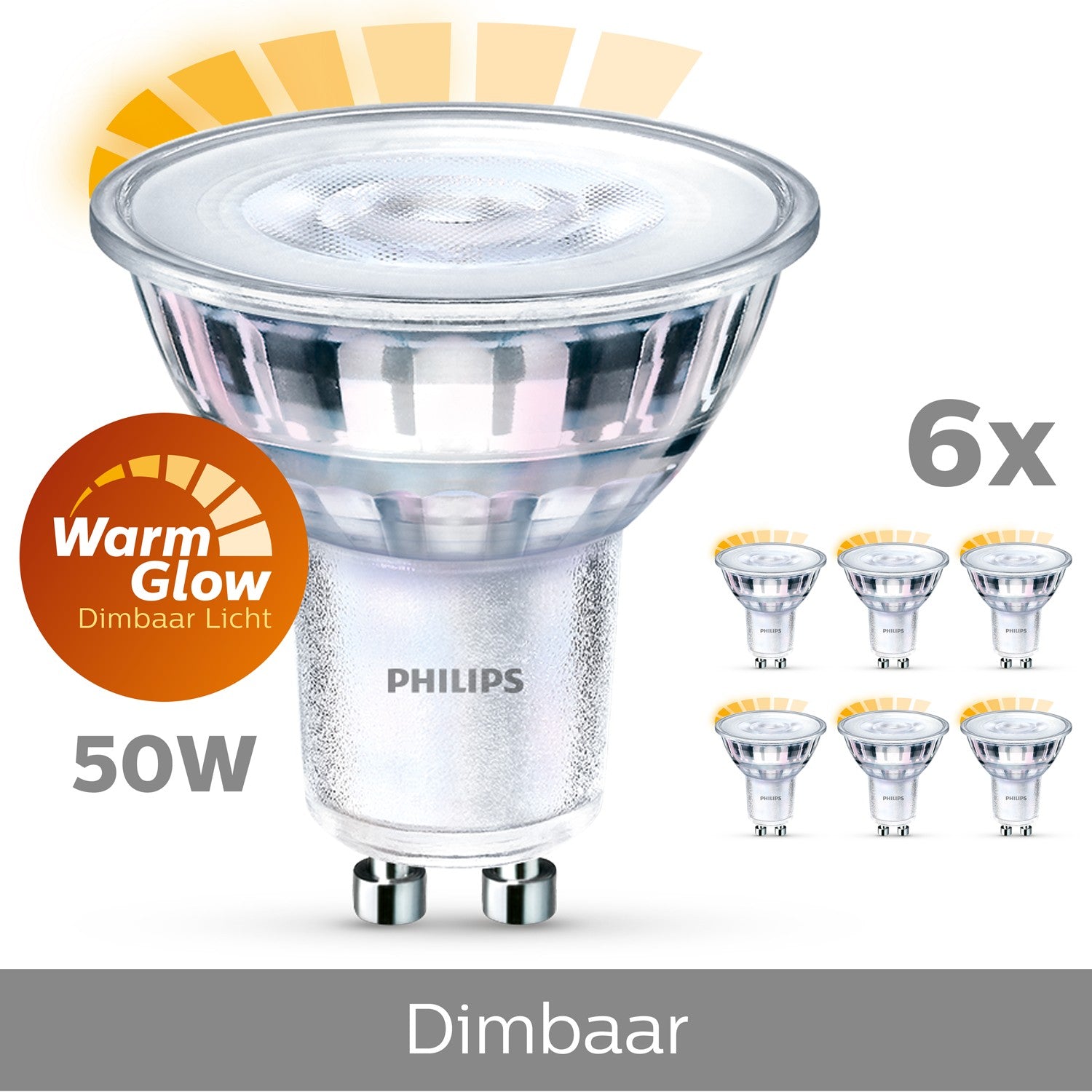 6-pack LED GU10 50W Dimmable WarmGlow