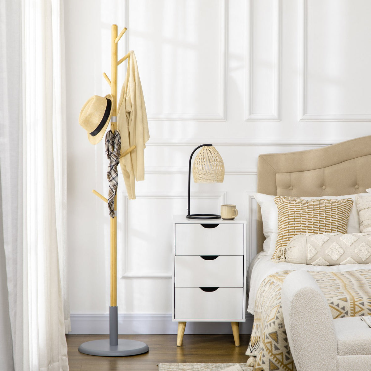 70" Coat Rack Stand Coat Rack with 8 Coat Hooks Coat Rack for Jackets Hats Hallway Natural