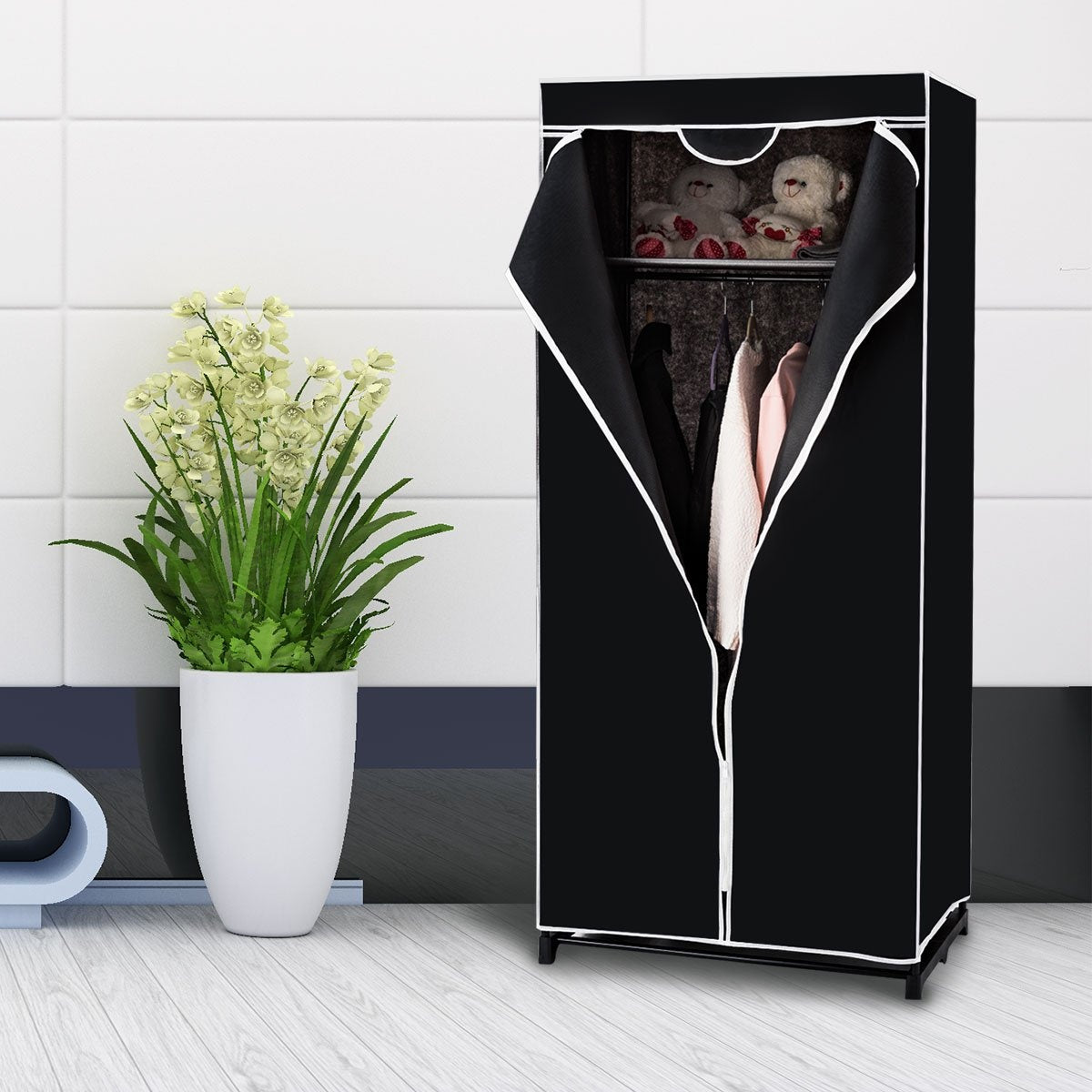 75 x 50 x 170 cm color choice wardrobe fabric cabinet with clothes rail-black
