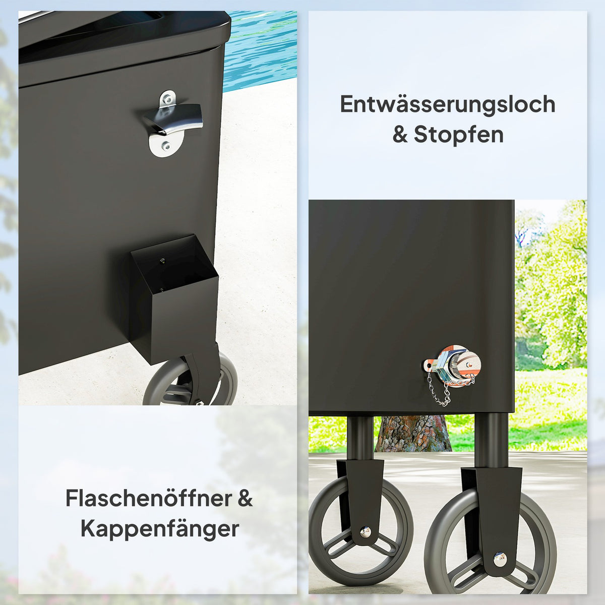76L Refrigerator Trolley Serving Trolley with Wheels Bottle Opener Lid Handles Mobile Cool Box Side Trolley Bar Cool Container Drinks Trolley for Outdoor Patio Party White