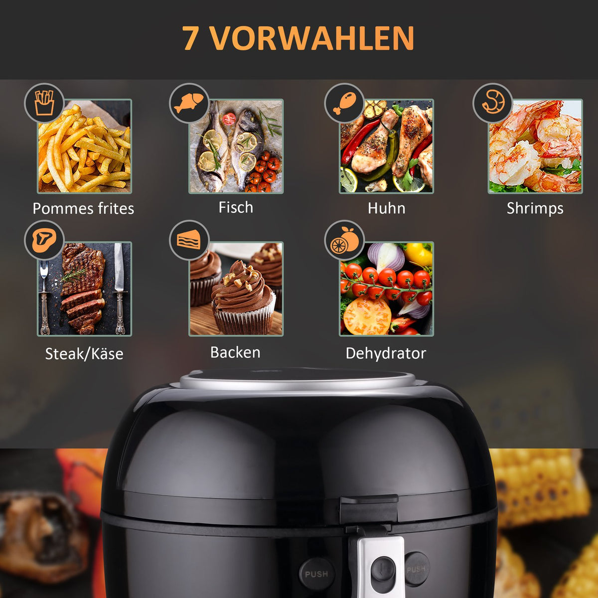 7L Hot Air Fryer Oil-Free 1500W Air Fryer With 7 Programs And Non-Stick Basket, Overheating Protection Air Fryer 80℃-200℃ 60-Minute Timer