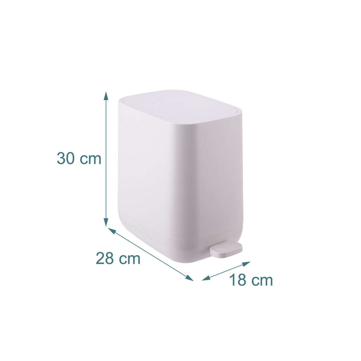 7L Square Pedal Bin, Plastic, Soft-Close Lid