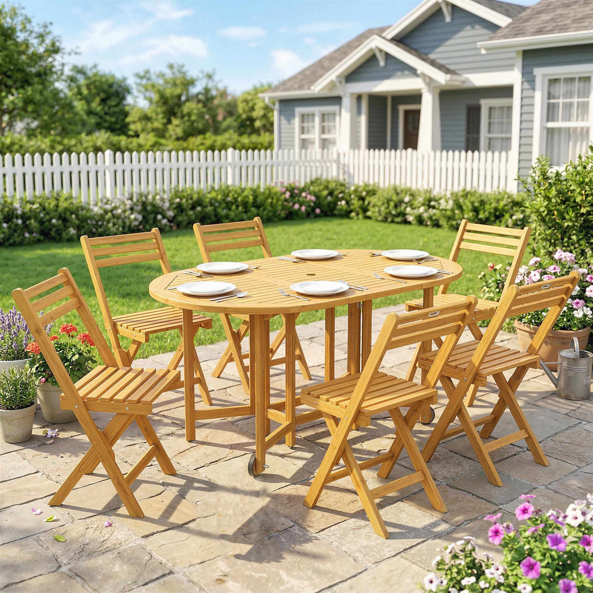 7-Piece Folding Outdoor Dining Set, FSC Acacia Wood