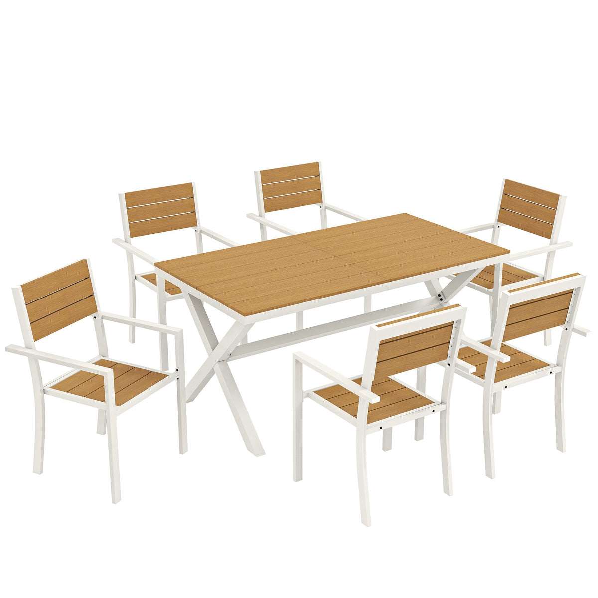 7-Piece Outdoor Dining Set, Aluminum Frame, Teak Finish