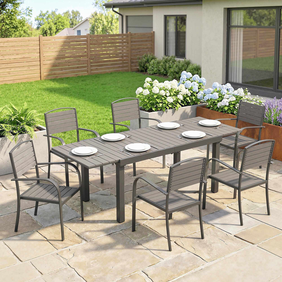7-Piece Outdoor Dining Set, Extendable Table & 6 Chairs