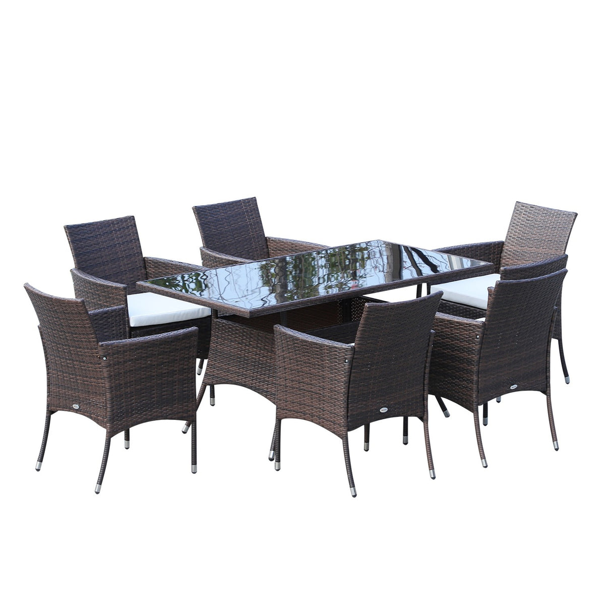 7-Piece Polyrattan Garden Furniture Rattan Garden Set Seating Group Dining Group Including Cushions For 6 People Brown + Cream White 150 X 80 X 74 Cm