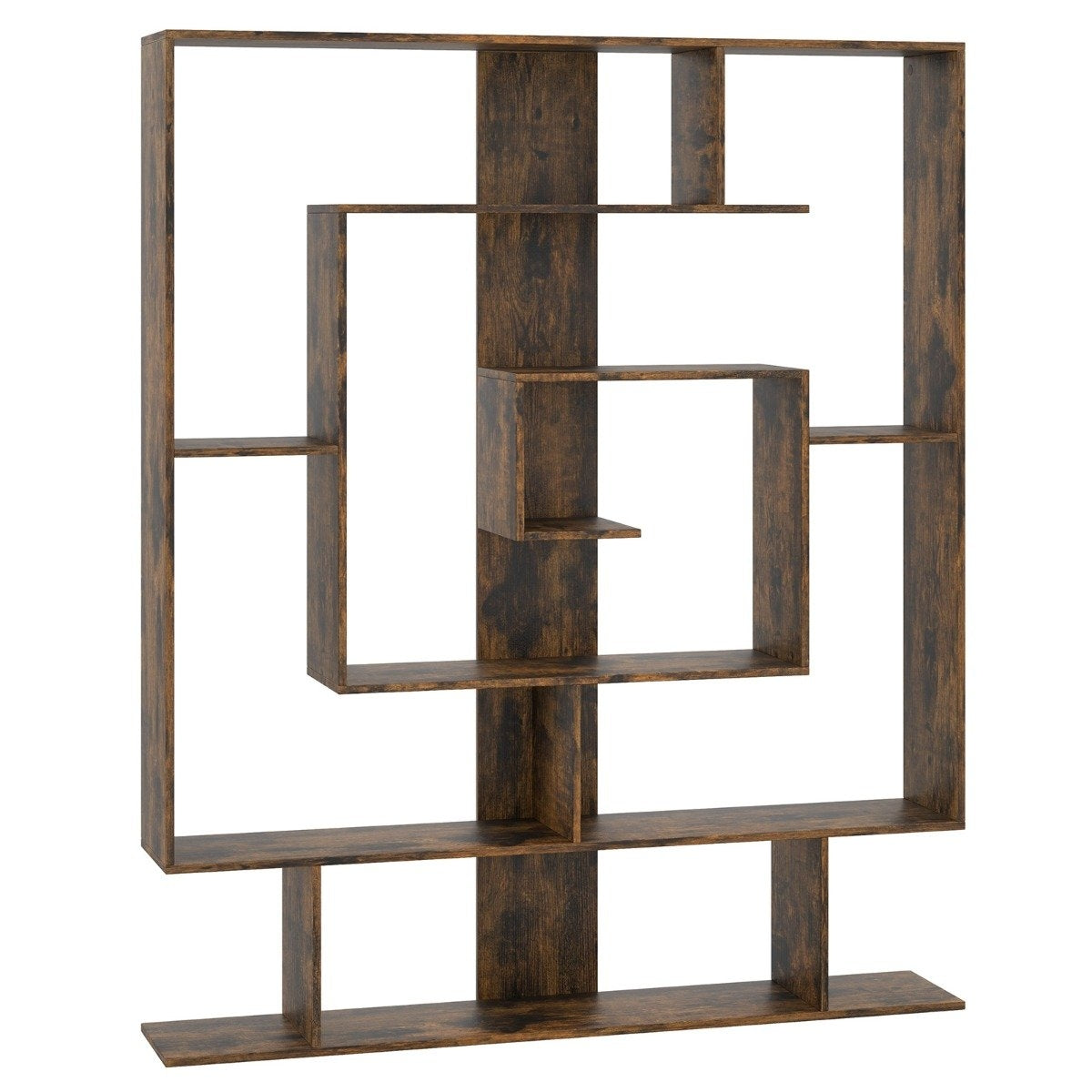 7-Tier Bookshelf, Geometric Design, Rustic Brown
