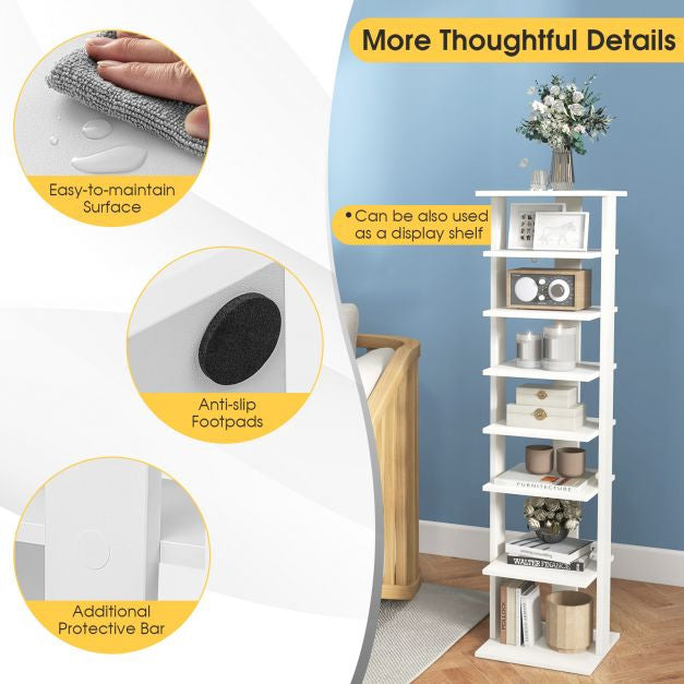 7-Tier Narrow Vertical Shoe Rack, Engineered Wood, White