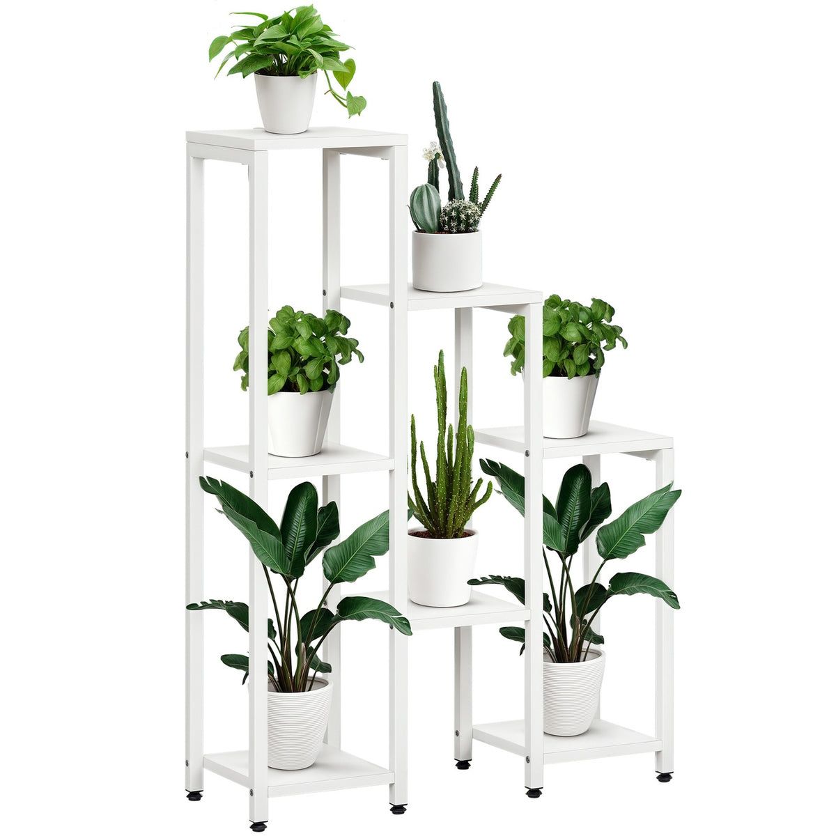 7-Tier Plant Stand, Indoor/Outdoor, White Steel, 65x23x94.5cm