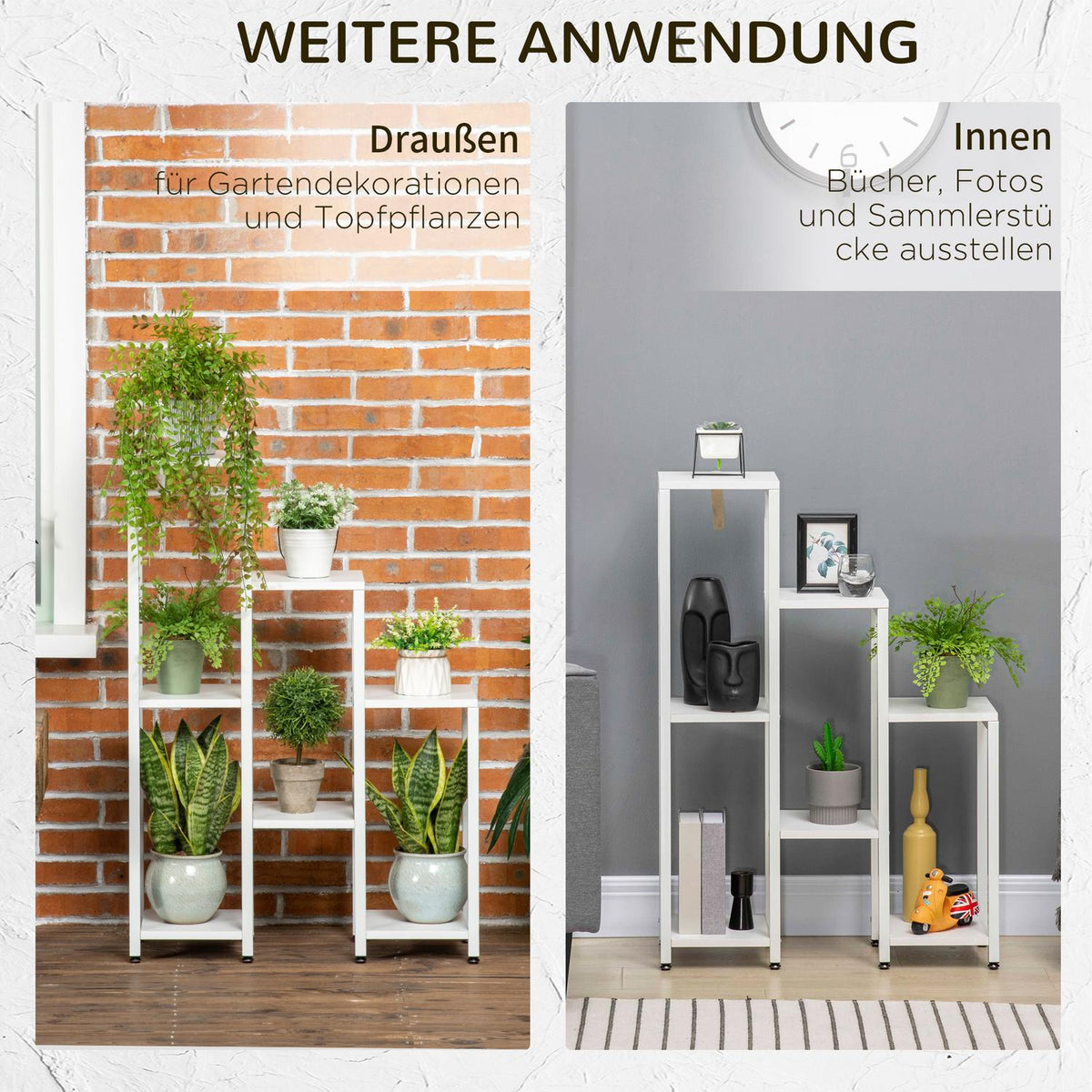 7-Tier Plant Stand, Indoor/Outdoor, White Steel, 65x23x94.5cm
