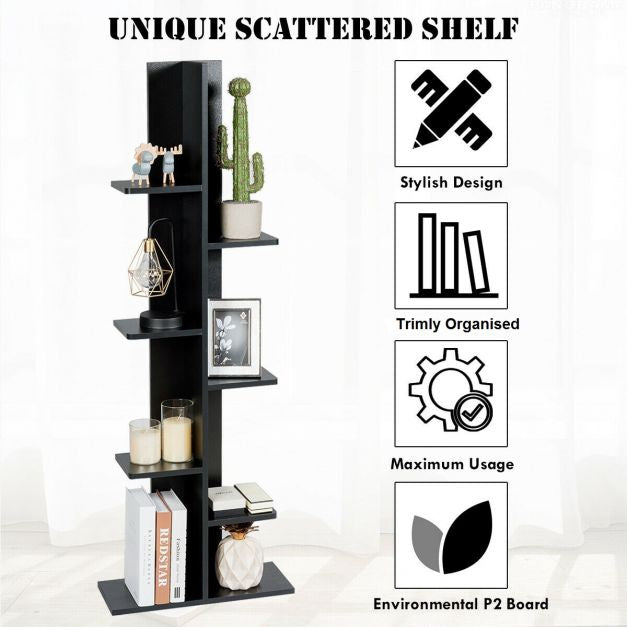 7-Tier Wooden Bookshelf, 8 Open Shelves, Black
