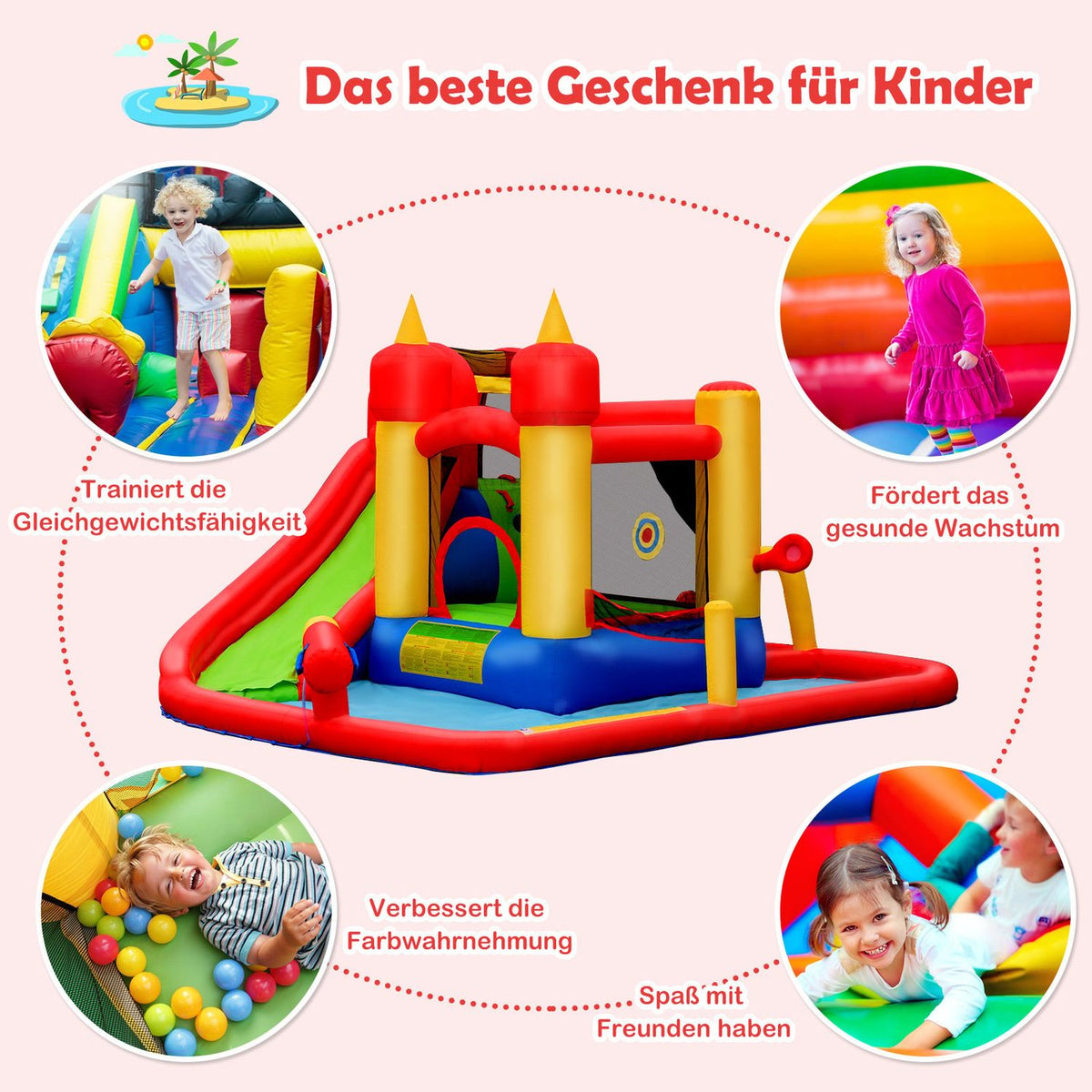 7 in 1 Bouncy Castle with 740W Blower Inflatable Water Slide Outdoor 410 x 385 x 220 cm