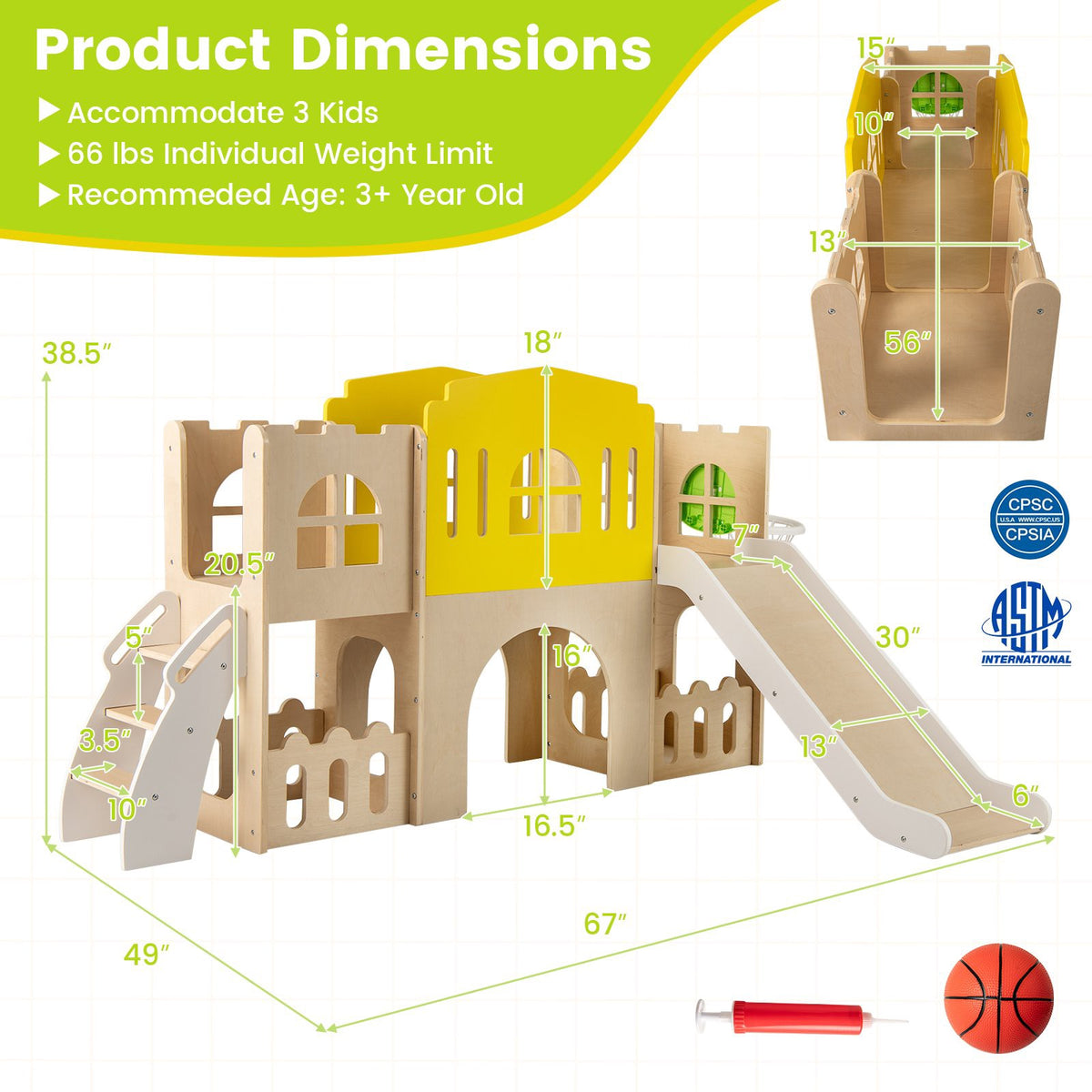 7-in-1 Toddler Slide Set, Wooden Castle Indoor Outdoor