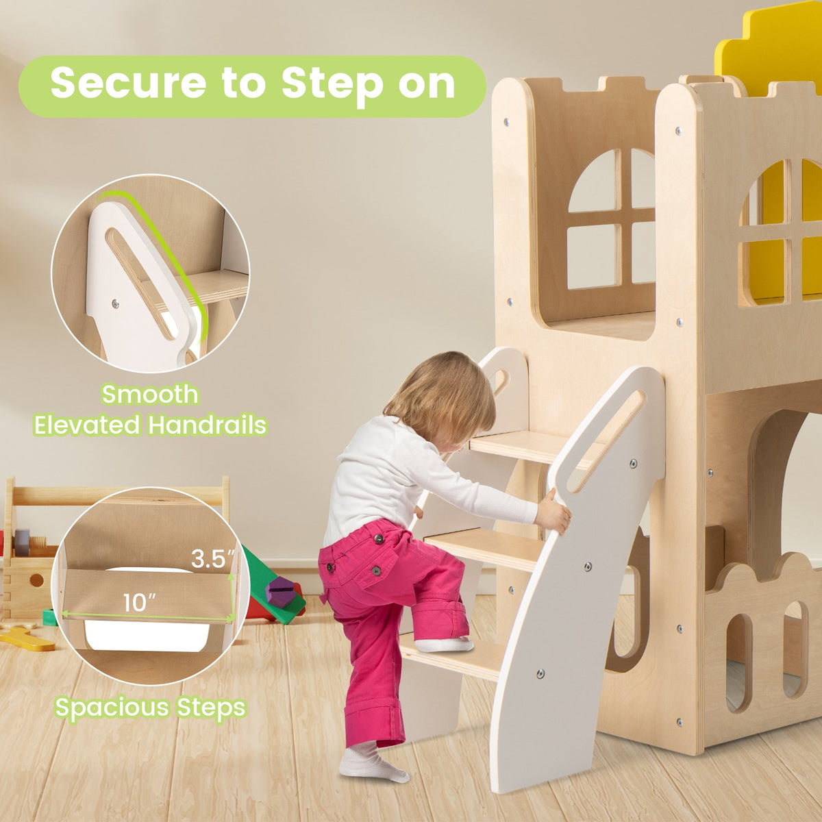 7-in-1 Toddler Slide Set, Wooden Castle Indoor Outdoor