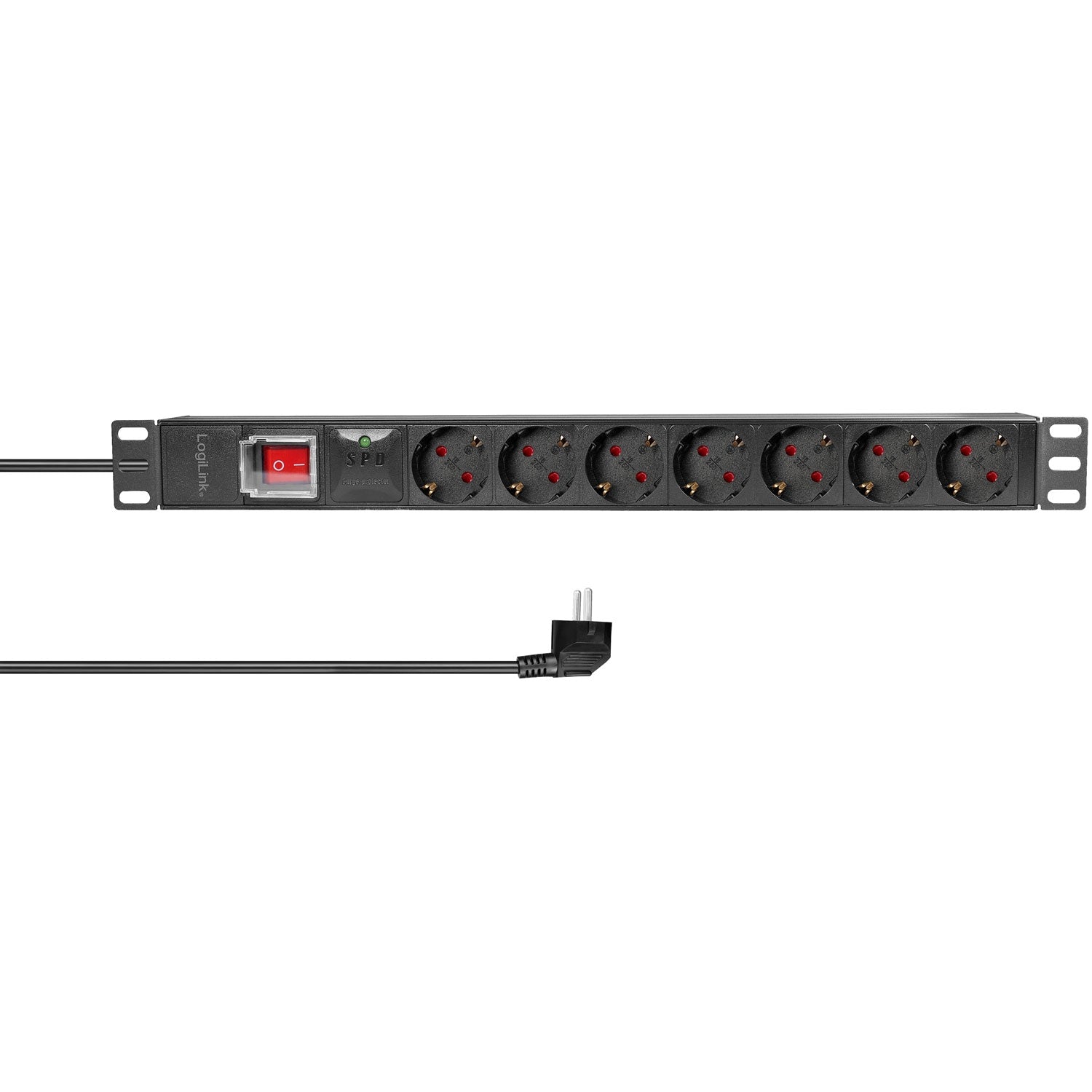 7-way branch socket with surge protection for 19" rack U1 Black