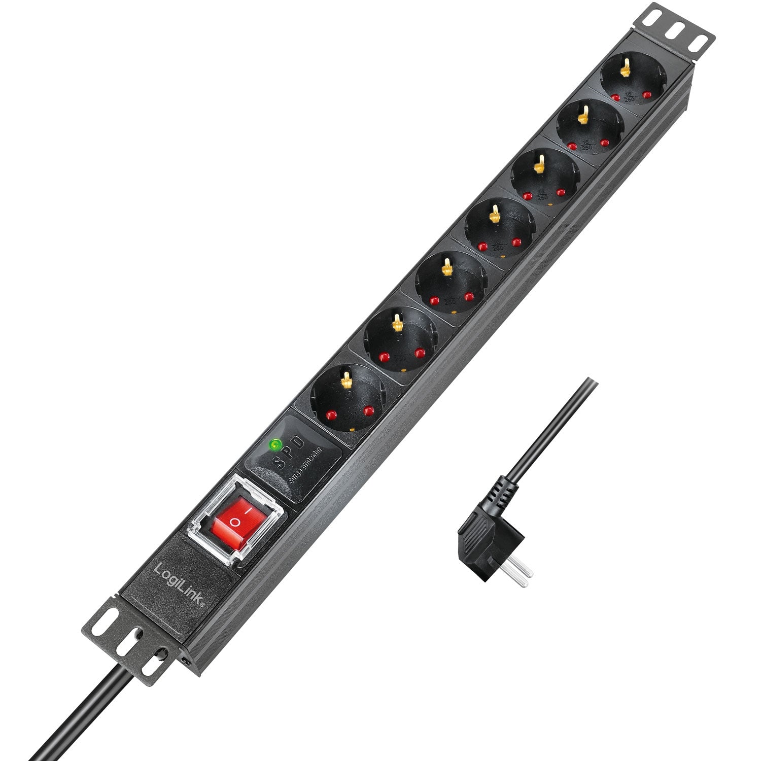 7-way branch socket with surge protection for 19" rack U1 Black