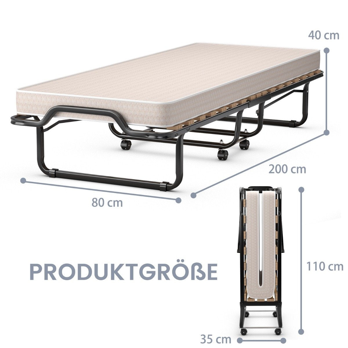 80 x 200 cm folding guest bed folding folding bed with mattress made of memory foam beige made in Italy Origin: Italy