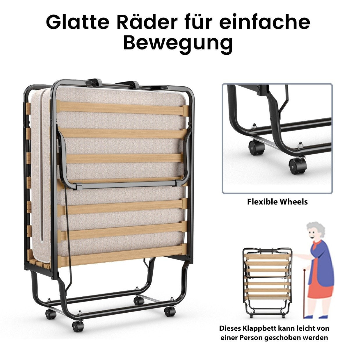 80 x 200 cm folding guest bed folding folding bed with mattress made of memory foam beige made in Italy Origin: Italy