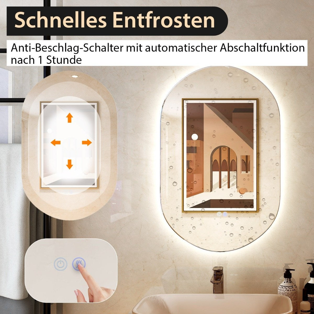 80 x 50 cm LED wall mirror oval dimmable bathroom mirror