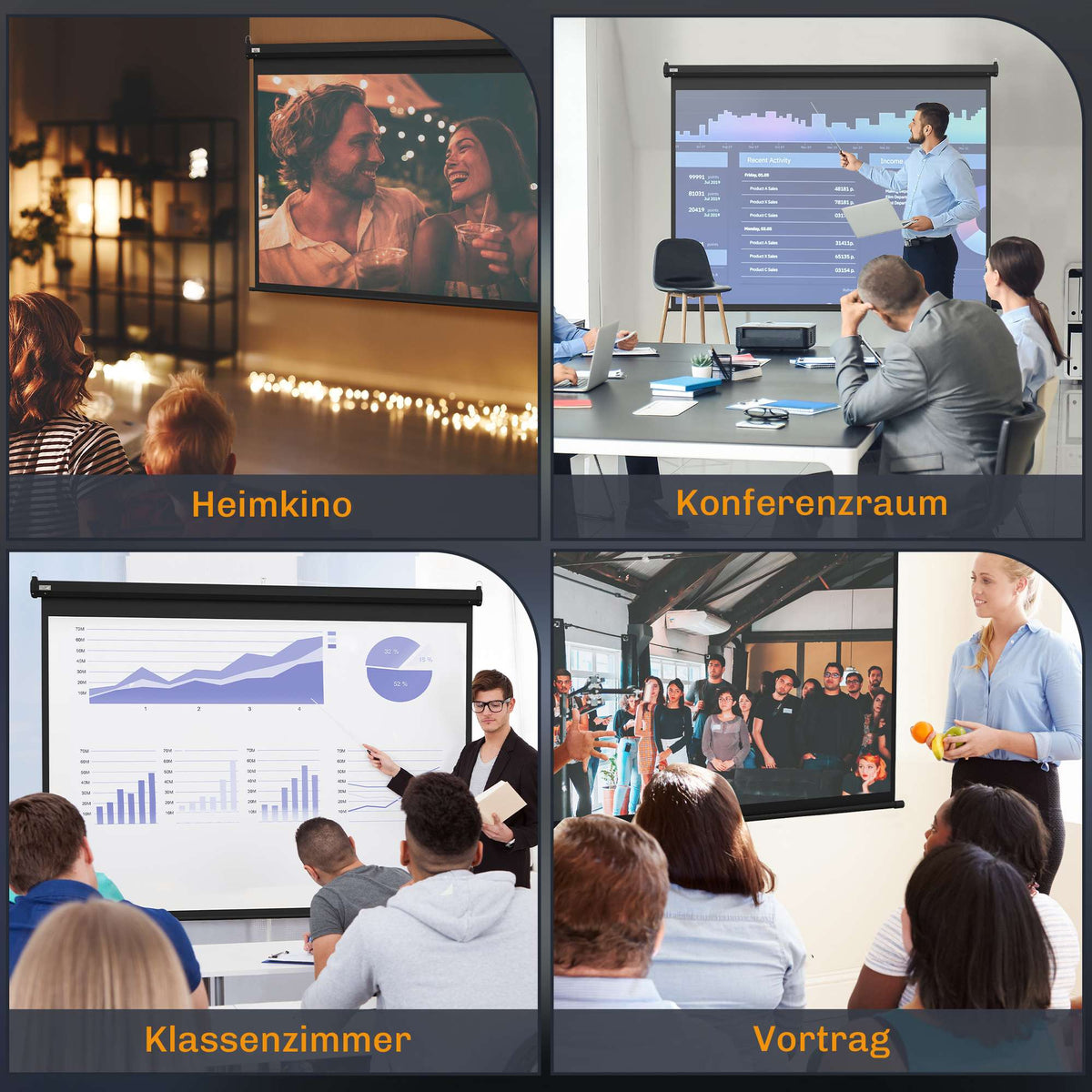 84" Motorized Projector Screen, 4:3, Black, 171x130 cm