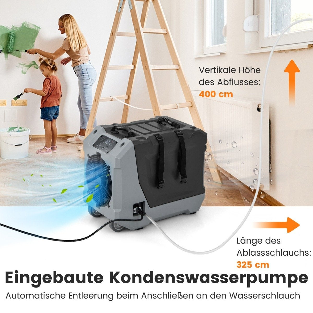 85 L/Day Commercial Dehumidifier with Pump & Drain Hose & 24H Timer Construction Dryer Black