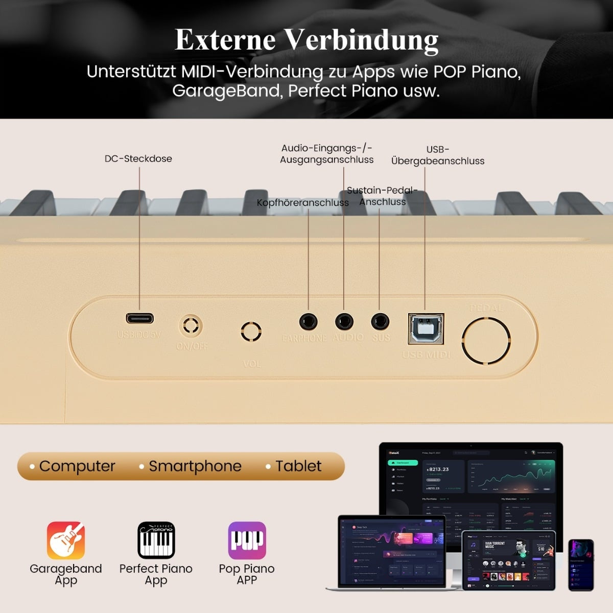 88-Key Digital Piano, Portable Full-Size Electric Keyboard