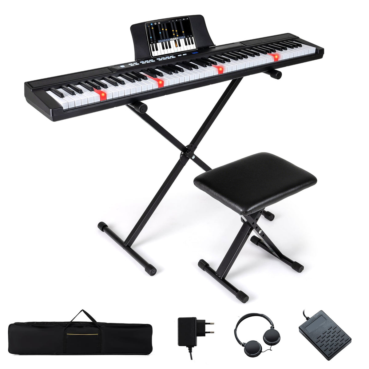 88-Key Digital Piano with Adjustable Stand & Bench