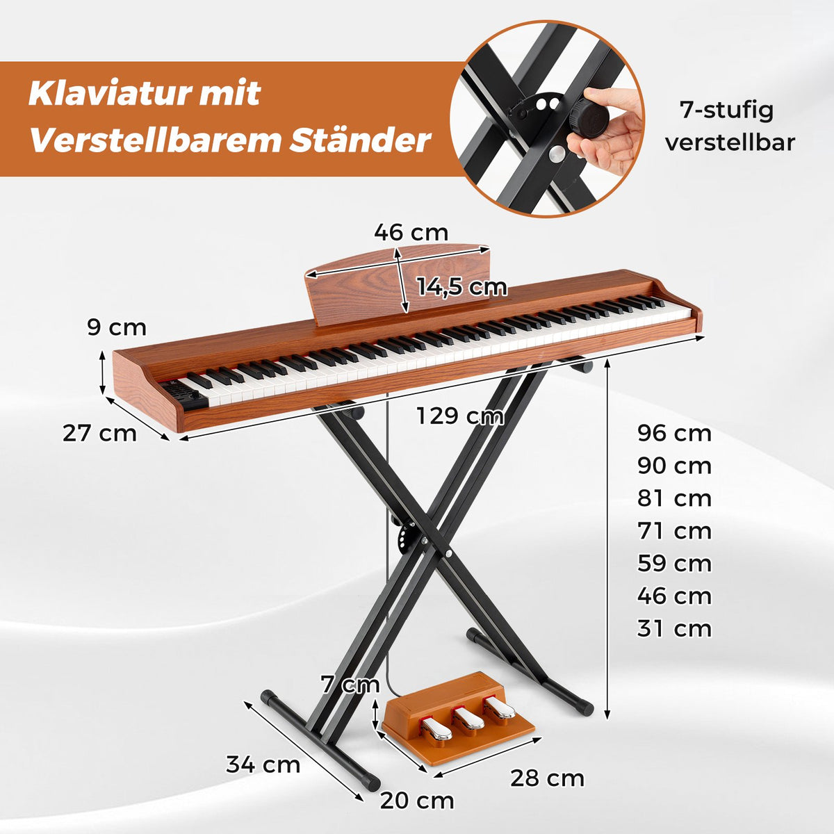 88-Key Full-Size Digital Piano, Semi-Weighted, Stand, Pedals