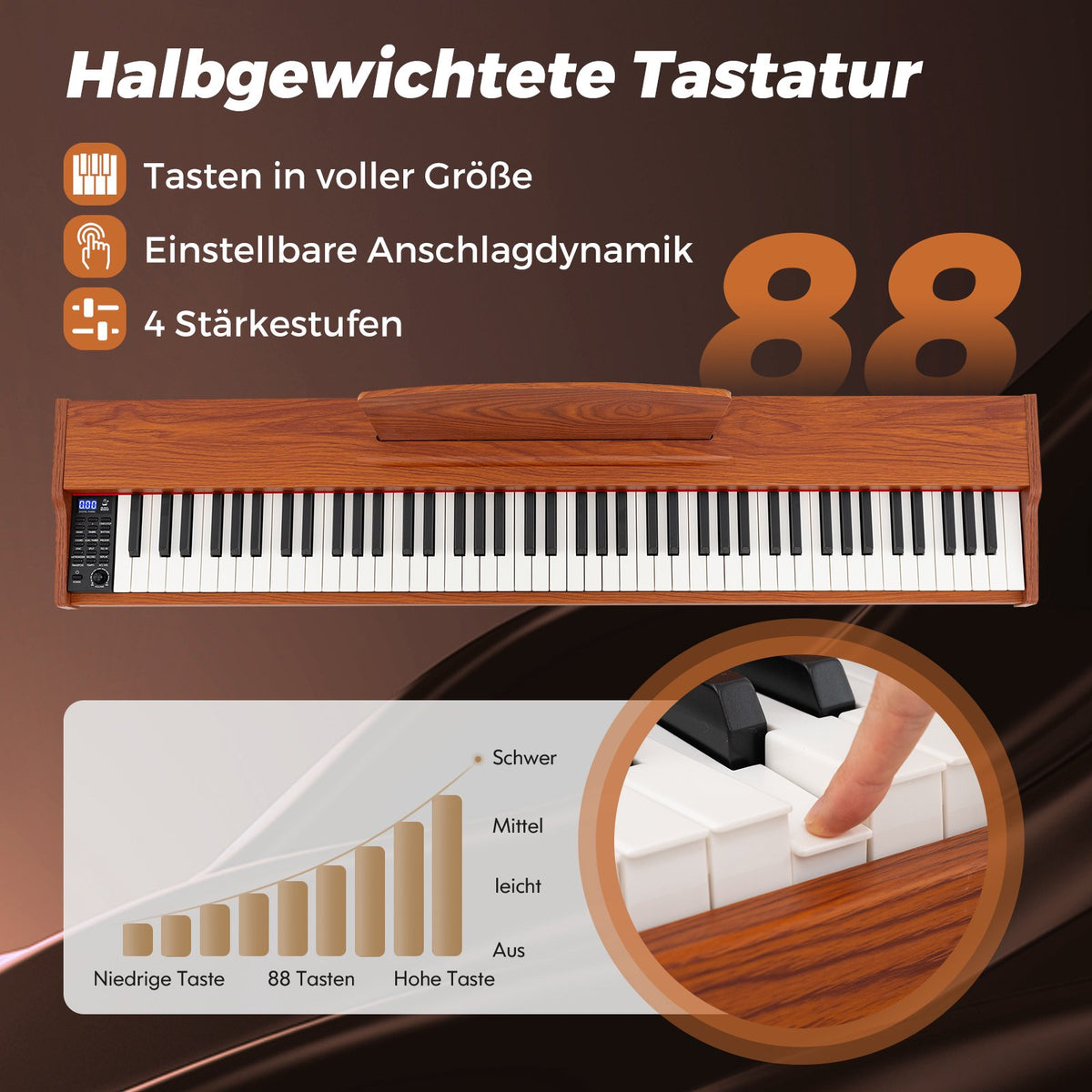 88-Key Full-Size Digital Piano, Semi-Weighted, Stand, Pedals
