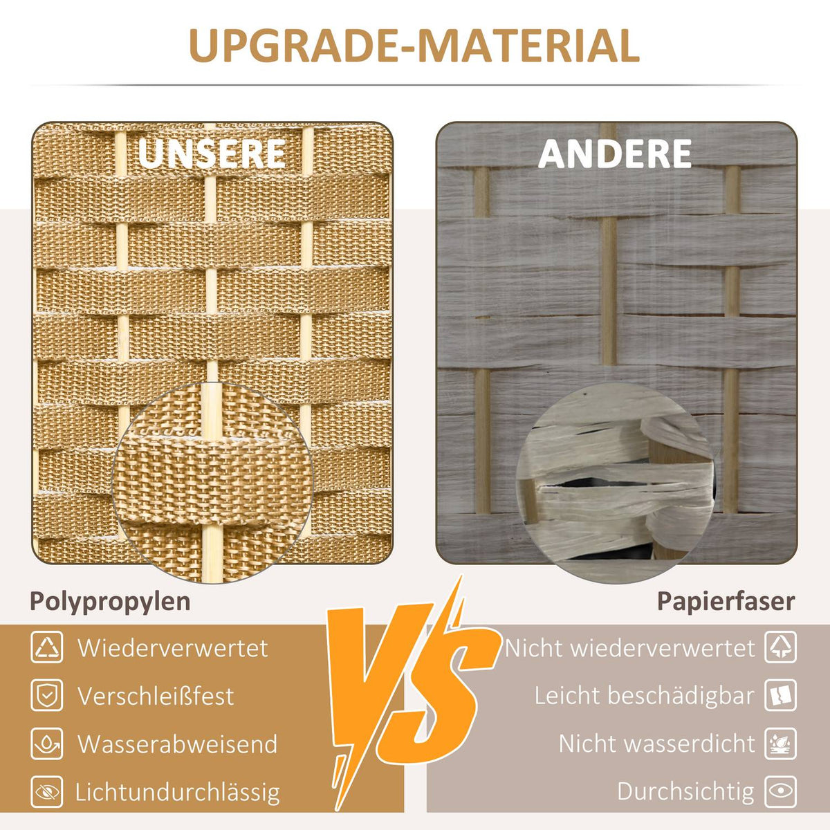 8-Panel Folding Room Divider, Polypropylene, Natural Wood